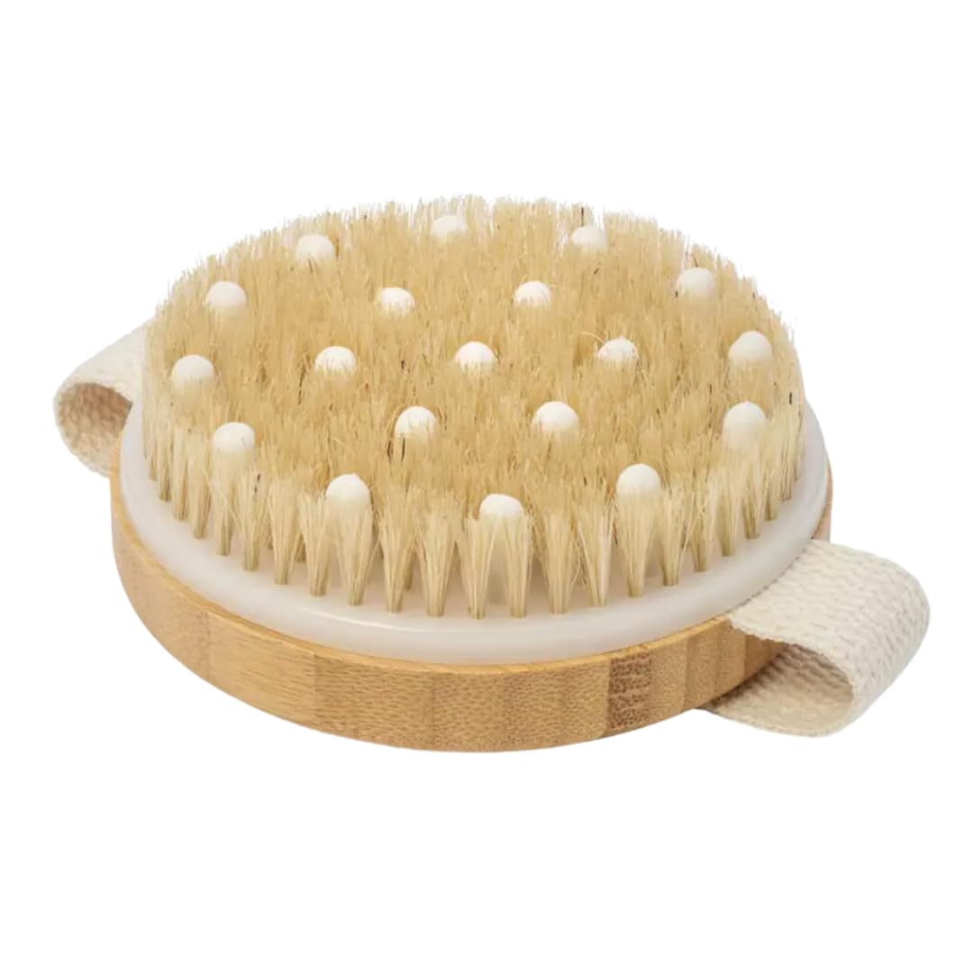 Dry Brushing Body Brush. Exfoliating Brush with Soft Massaging Nodules and Canvas Strap to Reduce Cellulite. Dry Brush for Lymphatic Drainage.